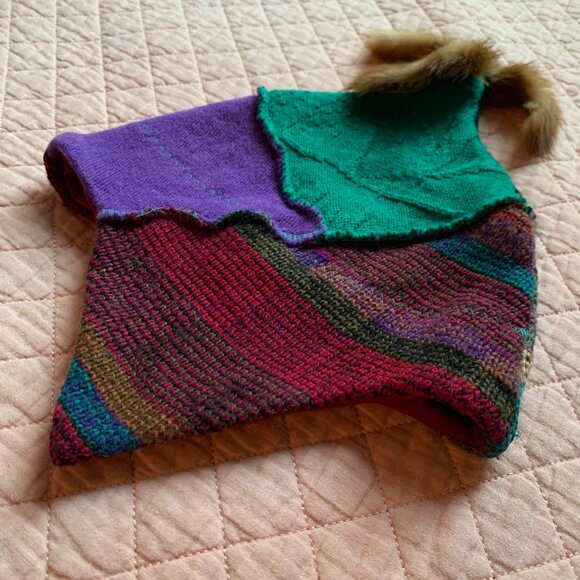 MYCO ANNA-Gladiator tuque winter hat recycle fabric ears cover fur pompom purple - Picture 2 of 7